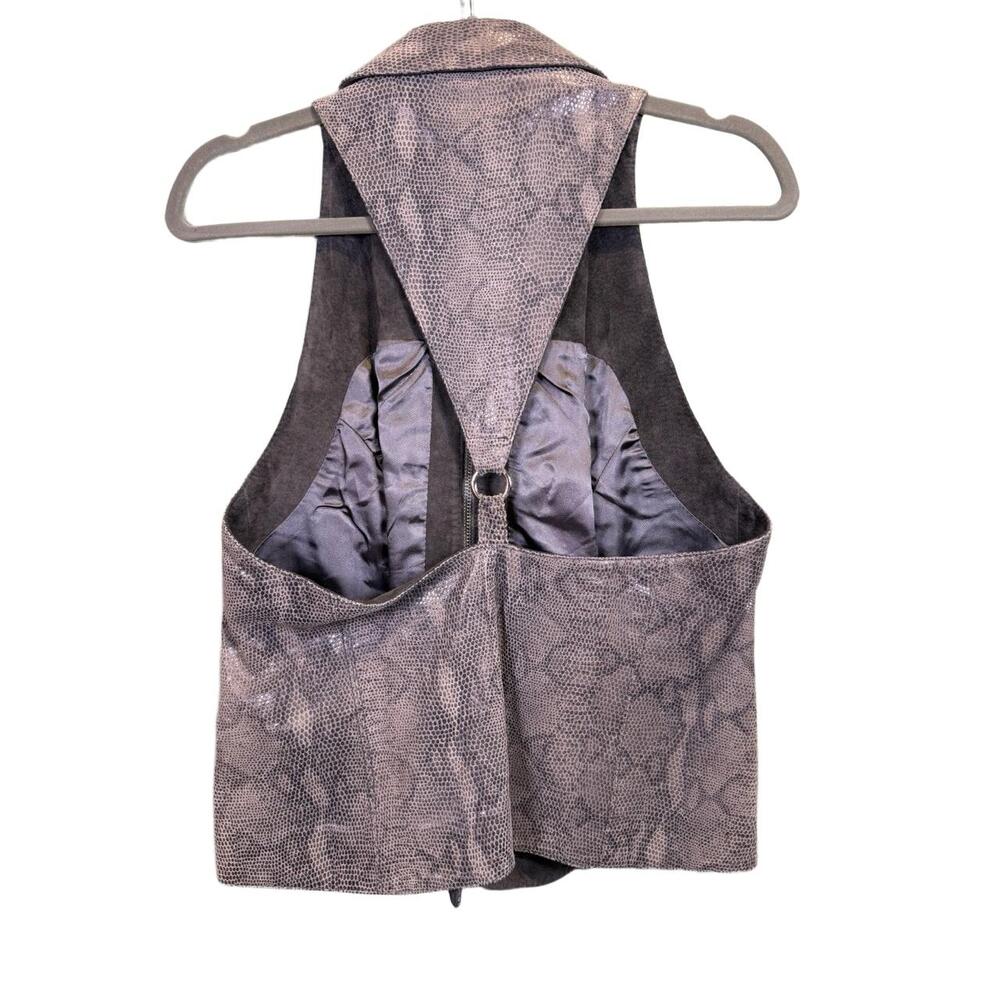 APART Womens Leather Vest‎ Size GB 16 Grey Brown Snakeskin Full Zip